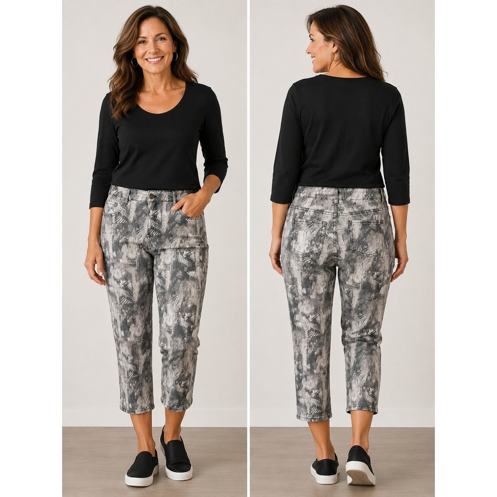 LOGO Lori Goldstein Boyfriend Fit Printed Stretch Comfort Jeans Size 14P Cotton